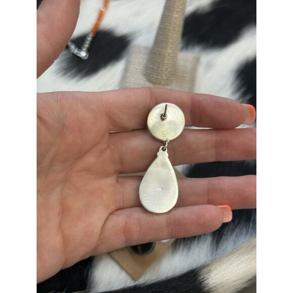 Native American Sterling Silver Large Double Stone Blackjack Turquoise Earrings - Picture 5 of 11